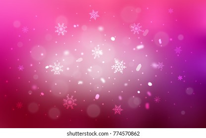 Light Purple, Pink vector cover with beautiful snowflakes. Shining colored illustration with snow in christmas style. The template can be used as a new year background.