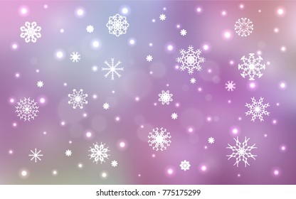 Light Purple, Pink vector cover with beautiful snowflakes. Modern geometrical abstract illustration with crystals of ice. The pattern can be used for new year leaflets.