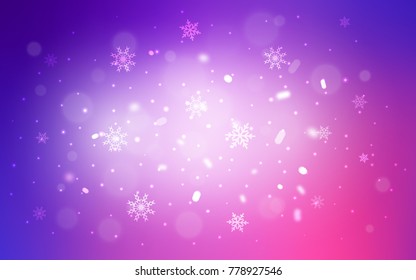Light Purple, Pink vector cover with beautiful snowflakes. Modern geometrical abstract illustration with crystals of ice. The template can be used as a new year background.
