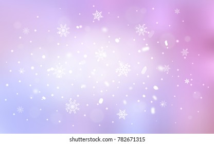 Light Purple, Pink vector cover with beautiful snowflakes. Blurred decorative design in xmas style with snow. New year design for your business advert.