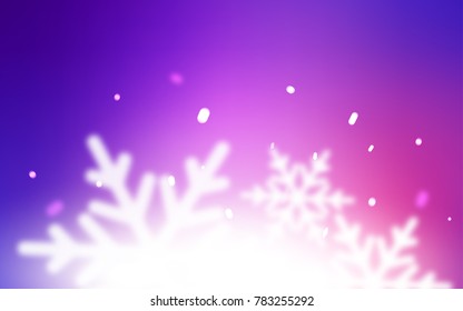 Light Purple, Pink vector cover with beautiful snowflakes. Snow on blurred abstract background with gradient. New year design for your ad, poster, banner.