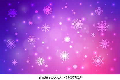 Light Purple, Pink vector cover with beautiful snowflakes. Snow on blurred abstract background with gradient. The pattern can be used for year new  websites.