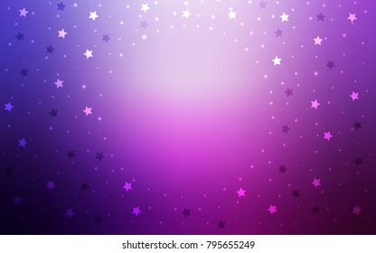 Light Purple, Pink vector cover with small and big stars. Decorative shining illustration with stars on abstract template. Smart design for your business advert.