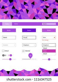 Light Purple, Pink vector design ui kit with mosaic. Colorful ui/ux kit with header consisted of triangles. This template you can use for websites.