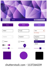 Light Purple, Pink vector design ui kit with mosaic. Web ui kit with abstract gradient triangles in its header. Simple colorful design for websites.