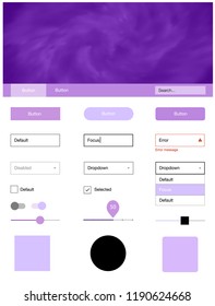 Light Purple, Pink vector design ui kit with universe stars. Simple Material Design Kit with colorful clouds in header. Beautiful layout for websites, landing pages.