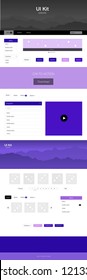 Light Purple, Pink vector design ui kit with landscape. Simple Material Design Kit with colorful mountains in header. Template for website of outdoor activities.