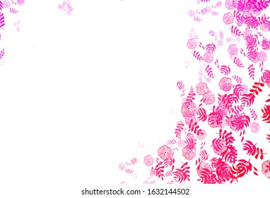 Light Purple, Pink vector doodle template with leaves, flowers. Sketchy doodles on white background. Hand painted design for web, leaflets.