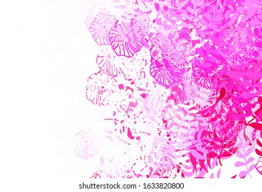 Light Purple, Pink vector doodle texture with leaves, flowers. Glitter abstract illustration with leaves and flowers. Pattern for heads of websites, designs.