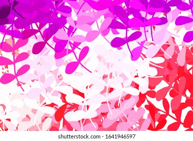 Light Purple, Pink vector doodle background with leaves. Glitter abstract illustration with doodles and leaves. Template for backgrounds of cell phones.