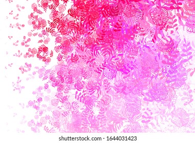Light Purple, Pink vector doodle texture with leaves, flowers. Colorful abstract illustration with leaves in doodle style. New template for your design.
