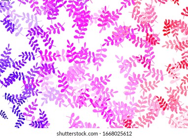 Light Purple, Pink vector doodle background with leaves. leaves on blurred abstract background with gradient. Template for backgrounds of cell phones.