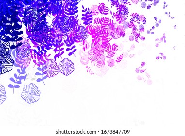Light Purple, Pink vector doodle background with leaves, flowers. Brand new colored illustration with leaves and flowers. Colorful pattern for kid's books.