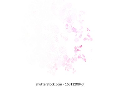 Leicht violettes, rosafarbenes Vektorillustration-Doodle-Muster mit Blättern. Farbige Illustration im Doodle-Stil mit Blättern. Doodle Design für Ihre Website.