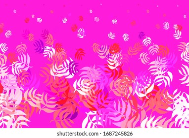 Light Purple, Pink vector doodle template with leaves. Blurred decorative design in Indian style with leaves. Hand painted design for web, leaflets.
