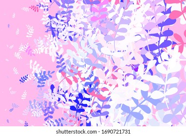 Light Purple, Pink vector doodle backdrop with leaves. Blurred decorative design in Indian style with leaves. Colorful pattern for kid's books.