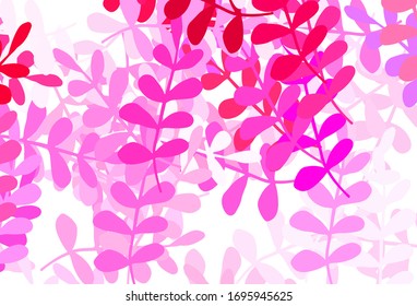 Light Purple, Pink vector doodle backdrop with leaves. Modern geometrical abstract illustration with leaves. Textured pattern for websites, banners.