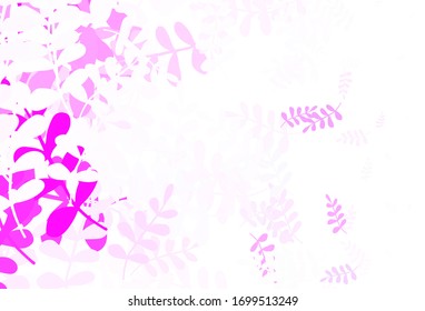 Light Purple, Pink vector doodle layout with leaves. Sketchy doodles with leaves on blurred background. Elegant pattern for your brand book.