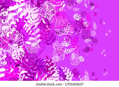 Light Purple, Pink vector doodle texture with leaves, flowers. Brand new colored illustration with leaves and flowers. The best design for your business.