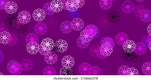 Textura de doodle púrpura clara, vector rosado con flores. Flores abstractas de color degradado sobre un fondo sencillo. Patrón colorido para las fiestas de primavera.