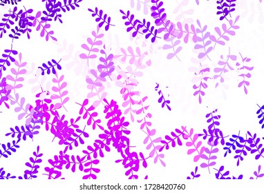 Light Purple, Pink vector doodle pattern with leaves. Creative illustration in blurred style with leaves. New template for your design.