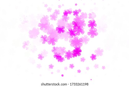 Púrpura claro, fondo de doodle vector rosado con flores. Ilustración colorida con flores de estilo doodle. El mejor diseño para su negocio.