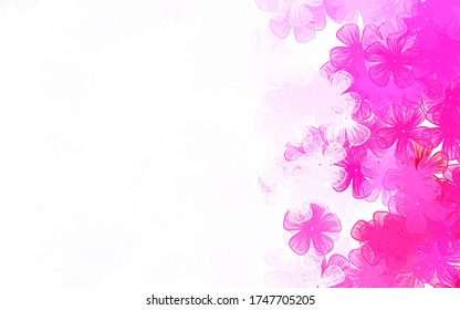 Púrpura claro, textura de doodle vector rosa con flores Diseño decorativo de flores sobre fondo blanco. Diseño de Doodle para su sitio web.