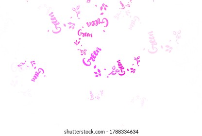 Light Purple, Pink vector doodle template with leaves, branches. Shining colored illustration with leaves and branches. New design for your business.