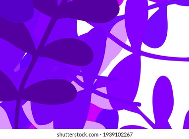Hellviolett, rosafarbene Vektordoodle mit Blättern. Blätter auf unscharfem abstraktem Hintergrund mit Farbverlauf. Elegantes Muster für Ihr Markenbuch.