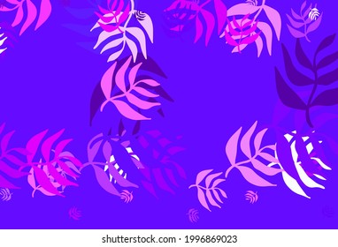 Púrpura claro, fondo de doodle vector rosado con hojas. Ilustración creativa de estilo borroso con hojas. Diseño pintado a mano para web, envoltura.