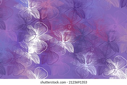 Púrpura claro, patrón de doodle vector rosado con flores. Nueva ilustración de color con flores. El mejor diseño para su negocio.