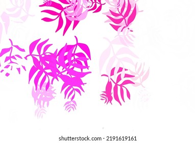 Light Purple, Pink vector doodle background with leaves. Shining colored illustration with leaves in doodle style. Pattern for heads of websites, designs.