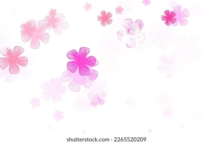 Hellviolett, rosafarbene Vektordoodle mit Blumen. Farbige Illustration mit Blumen. Farbiges Muster für Kinderbücher.