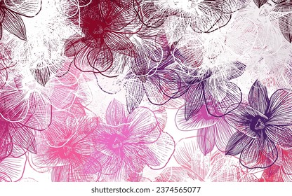 Púrpura claro, fondo de doodle vector rosado con flores. Una elegante ilustración brillante con flores. Nueva plantilla para tu libro de marcas.