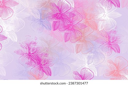 Hellviolett, rosafarbene Vektordoodle-Struktur mit Blumen. Skizzenhafte Doodle-Blumen auf weißem Hintergrund. Muster für Tapeten, Farbbücher.
