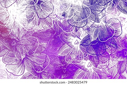 Light Purple, Pink vector doodle texture with flowers. Sketchy doodle flowers on white background. Hand painted design for web, leaflets.