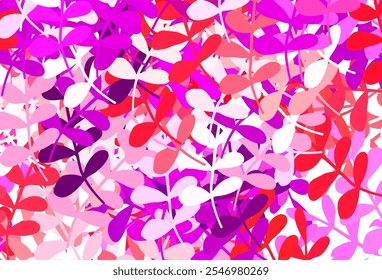 Púrpura claro, fondo de doodle de Vector rosa con hojas. Ilustración abstracta de brillo con garabatos y hojas. Plantilla para fondos de teléfonos celulares.
