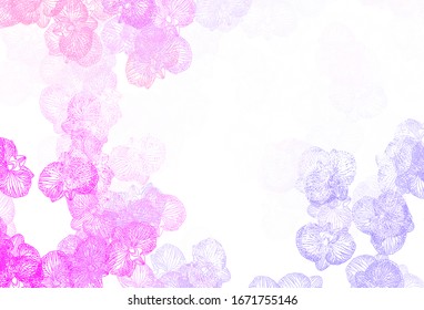 Light Purple, Pink vector elegant pattern with flowers. An elegant bright illustration with flowers. Colorful pattern for kid's books.
