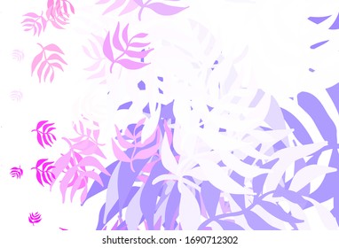 Light Purple, Pink vector elegant background with leaves. Decorative illustration with doodles on abstract template. New template for your brand book.