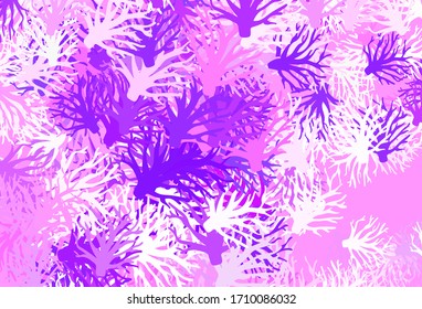 Color púrpura claro, elegante vector rosado con hojas. Ilustración creativa en estilo borroso con hojas, ramas. Patrón colorido para los libros infantiles.