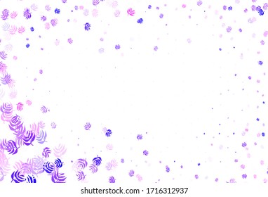 Hellviolett, rosafarbene, Vektorgrafik, eleganter Hintergrund mit Blättern. Neue farbige Illustration im Doodle-Stil mit Blättern. Neues Design für Ihr Unternehmen.