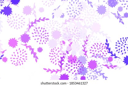 Light Purple, Pink vector elegant background with flowers, roses. Abstract illustration with flowers in doodles style. Hand painted design for web, leaflets.