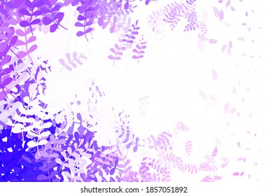 Púrpura claro, Pink vector elegante fondo con hojas. Ilustración de colores brillantes con hojas en estilo doodle. Nueva plantilla para tu libro de marcas.