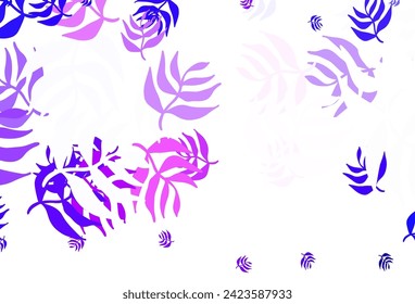 Púrpura claro, papel de pared elegante vector rosa con hojas. Una vaga ilustración abstracta con hojas al estilo de los garabatos. Patrón para papeles pintados, libros de color.