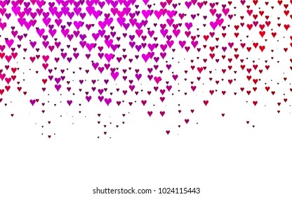 Light Purple, Pink vector greeting Card Happy Valentine's Day. Pattern with isolated hearts on the white background. Colored illustration for your banner, website, advert.