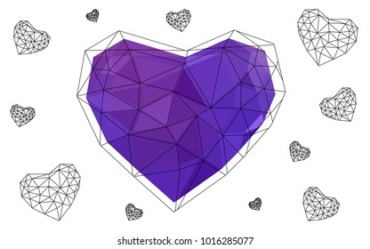 Light Purple, Pink vector heart isolated on white background. Geometric rumpled triangular low poly origami style gradient graphic illustration. Polygonal design for your business.