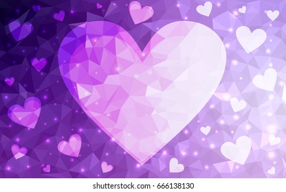 Light Purple, Pink vector heart isolated on white background. Geometric rumpled triangular low poly origami style gradient graphic illustration. Polygonal design for your business.