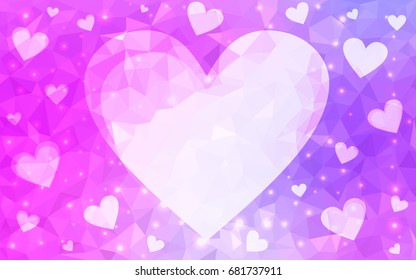 Light Purple, Pink vector heart isolated on white background. Geometric rumpled triangular low poly origami style gradient graphic illustration. Polygonal design for your business.