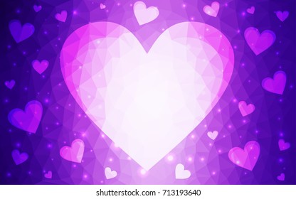 Light Purple, Pink vector heart isolated on white background. Geometric rumpled triangular low poly origami style gradient graphic illustration. Polygonal design for your business.