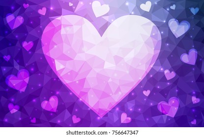 Light Purple, Pink vector heart isolated on white background. Geometric rumpled triangular low poly origami style gradient graphic illustration. Polygonal design for your business.